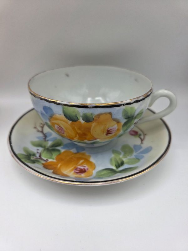 Antq Nippon Floral Teacup &amp; Saucer
