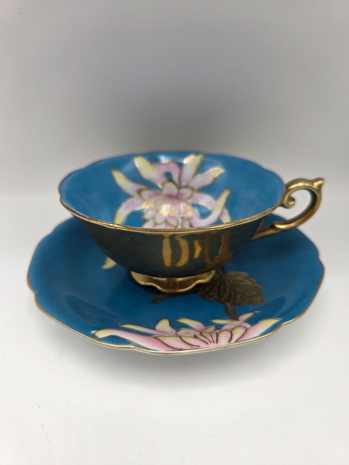 Blue SAJI Hnd-Pntd Teacup &amp; Saucer