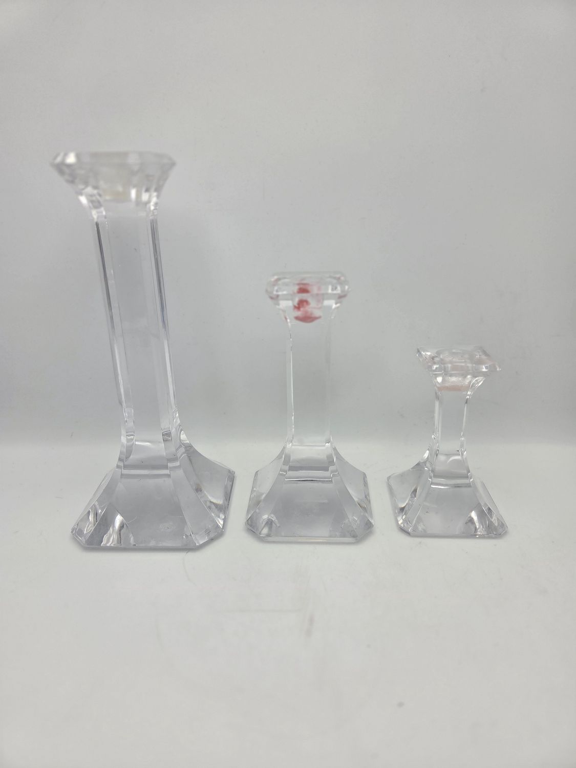 Set of 3 Faceted Glass Candle Holders