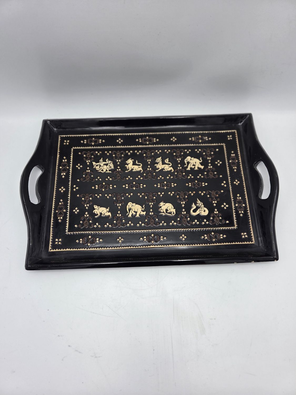 Black Elephant Lacquer Serving Tray