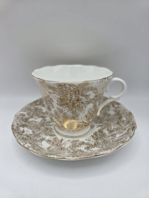Gold Floral Colclough Teacup &amp; Saucer