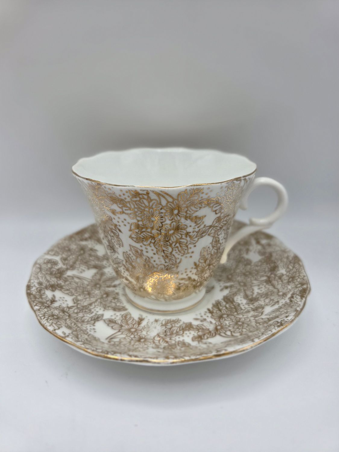 Gold Floral Colclough Teacup &amp; Saucer