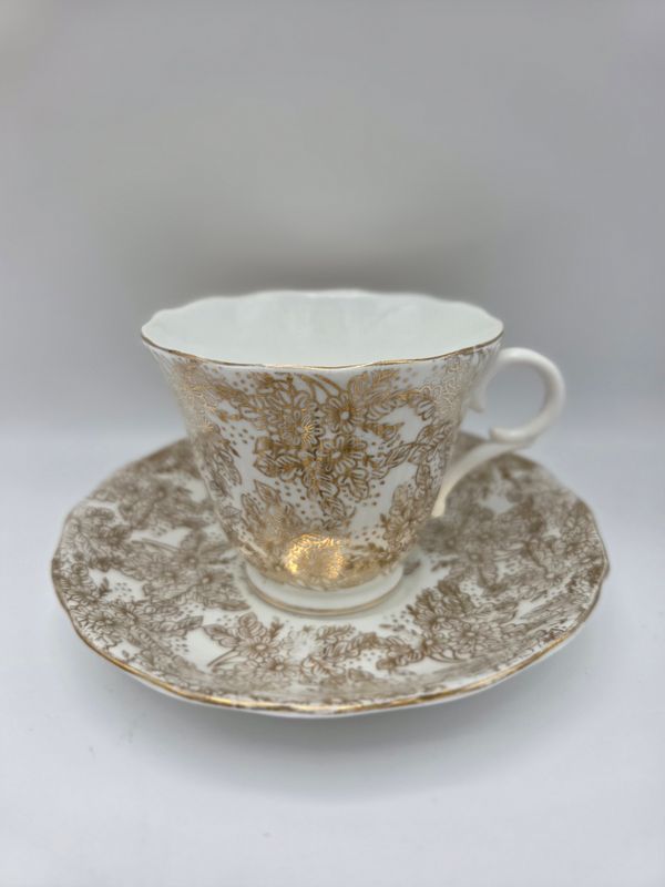 Gold Floral Colclough Teacup &amp; Saucer