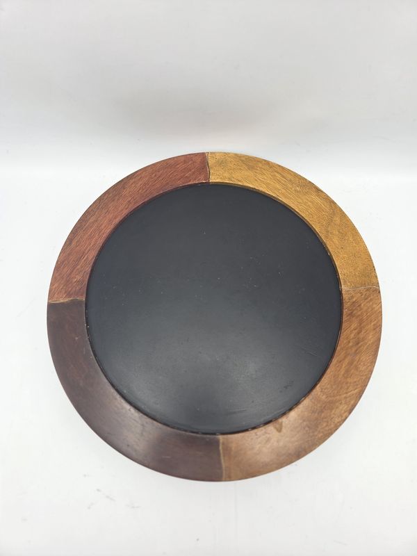 13” Round Wood &amp; Black Serving Tray