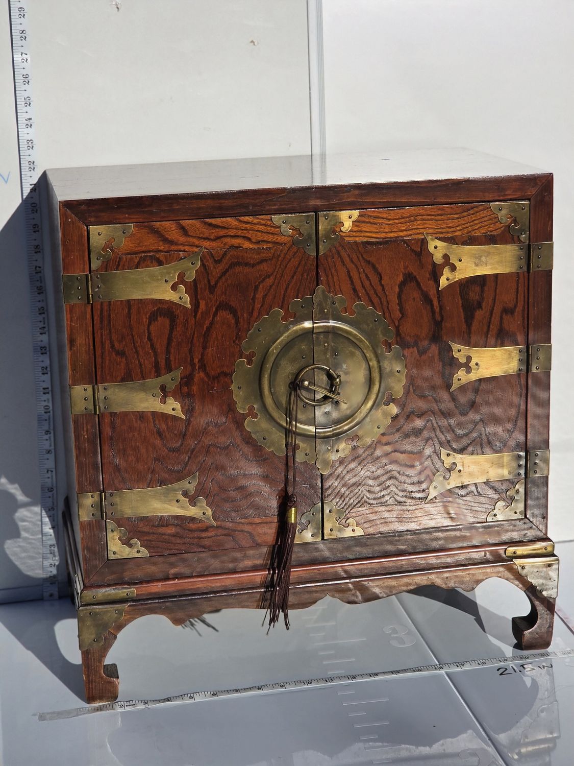 Brass Asian Wood Cabinet Chest