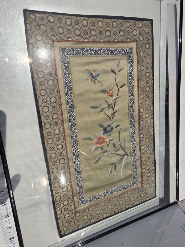 Floral &amp; Butterfly Silk Textile Panel