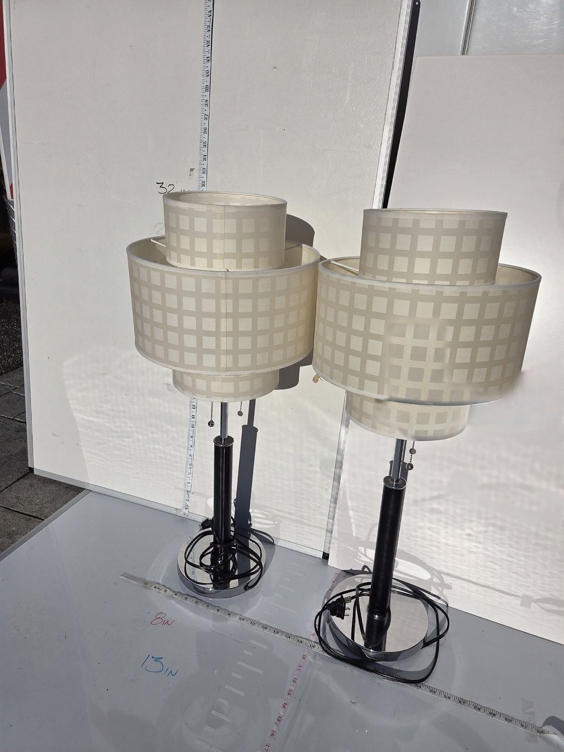 Double Drum Grid Shades Table Lamps