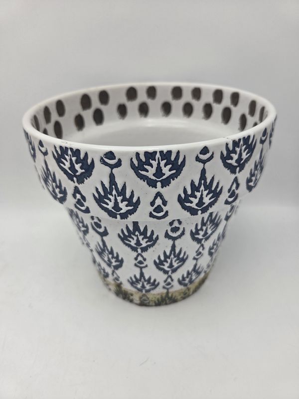 White and Blue Ceramic Planter