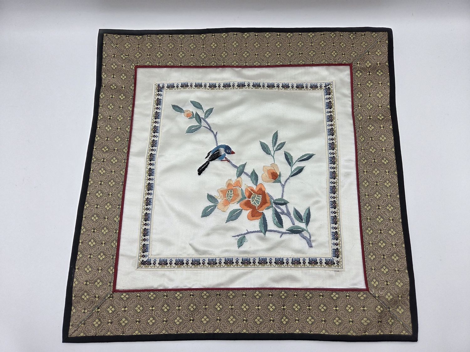 Vintage Silk Songbird &amp; Floral Textile