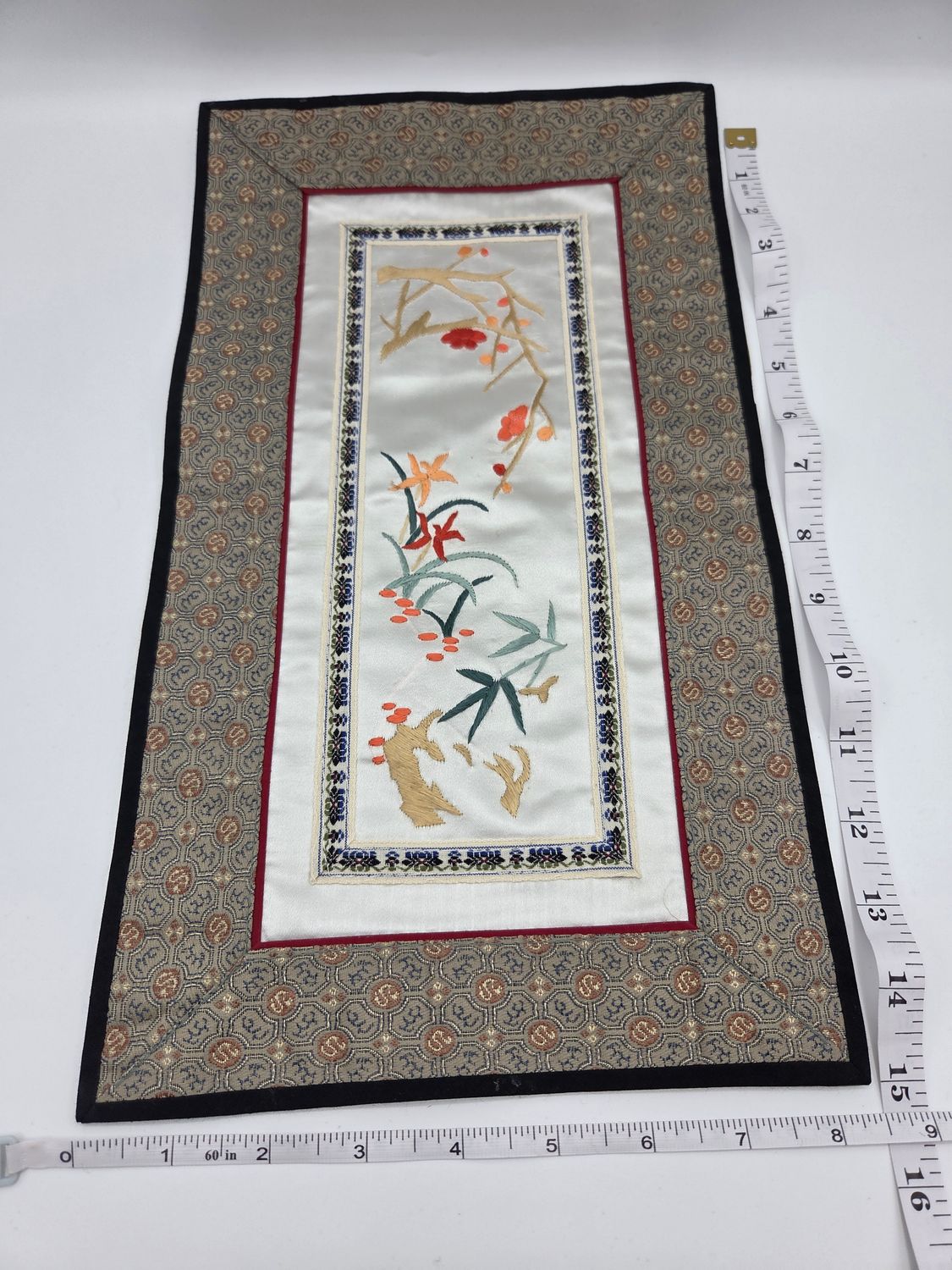 Silk Embroidery Ivory Floral &amp; Bamboo