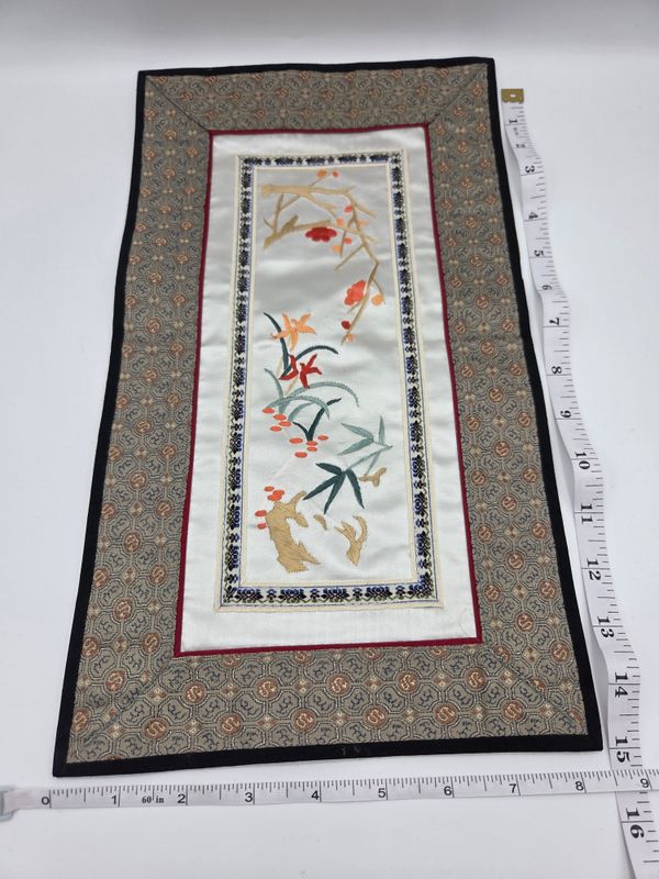 Silk Embroidery Ivory Floral &amp; Bamboo