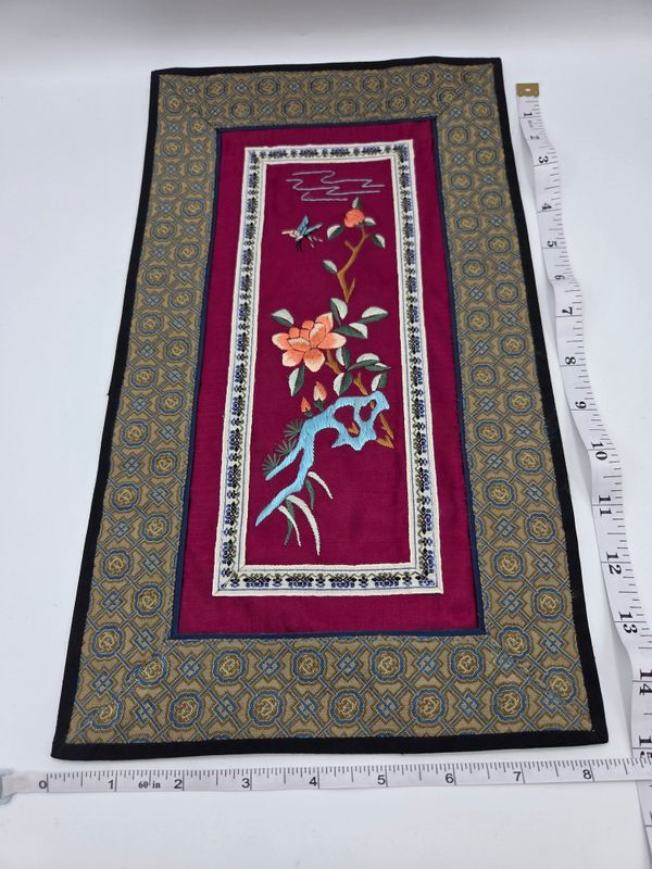 Silk Embroidery Red Floral &amp; Butterfly