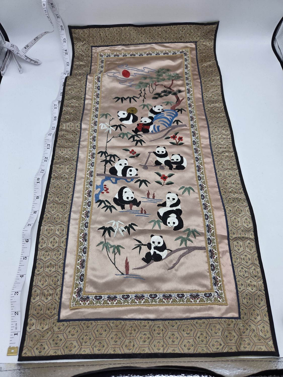 Large Silk Embroidery Panda Panel