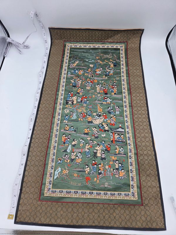 Silk Embroidered Festival Scene Panel