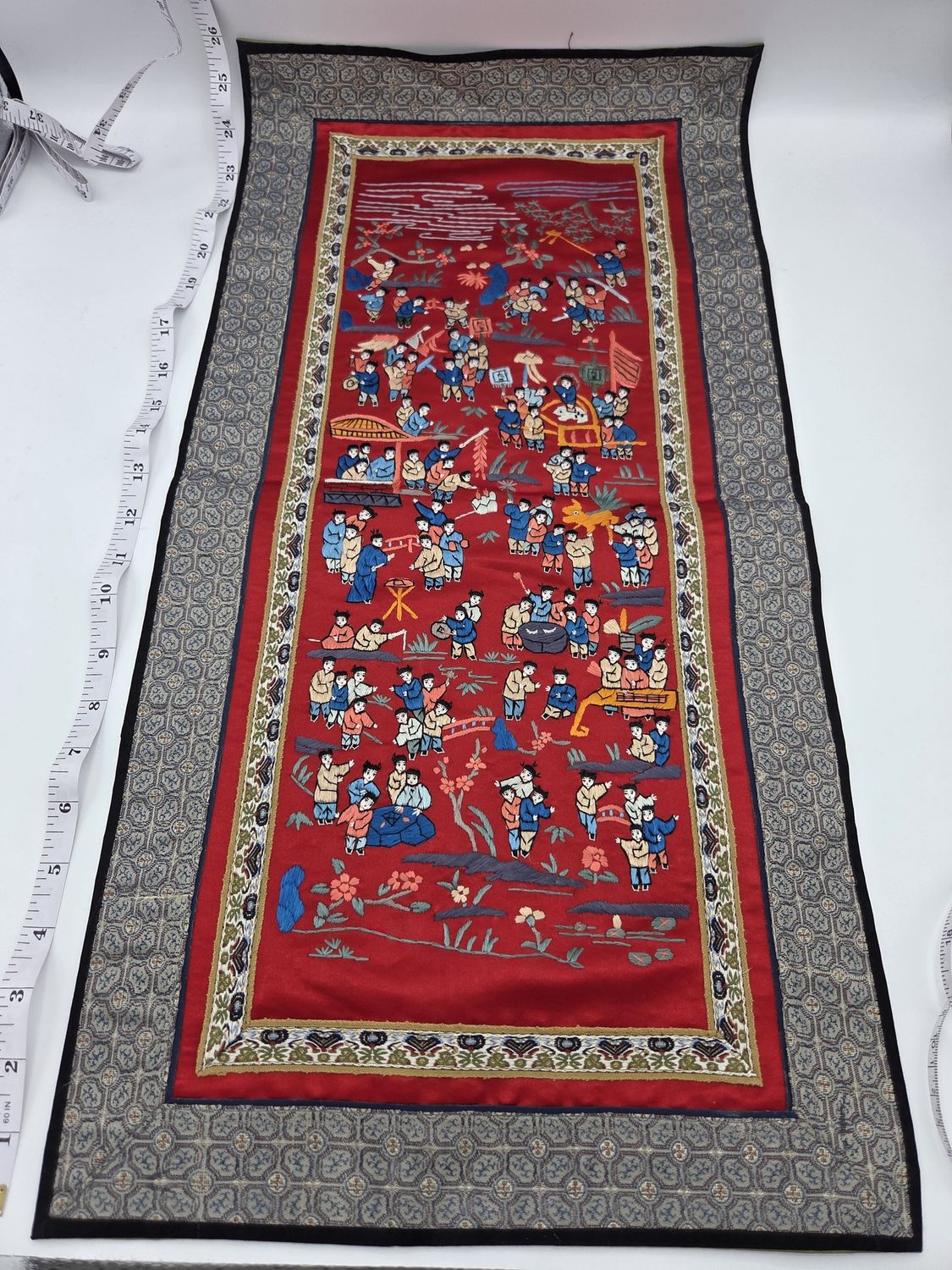Silk Embroidered Red Festival Panel
