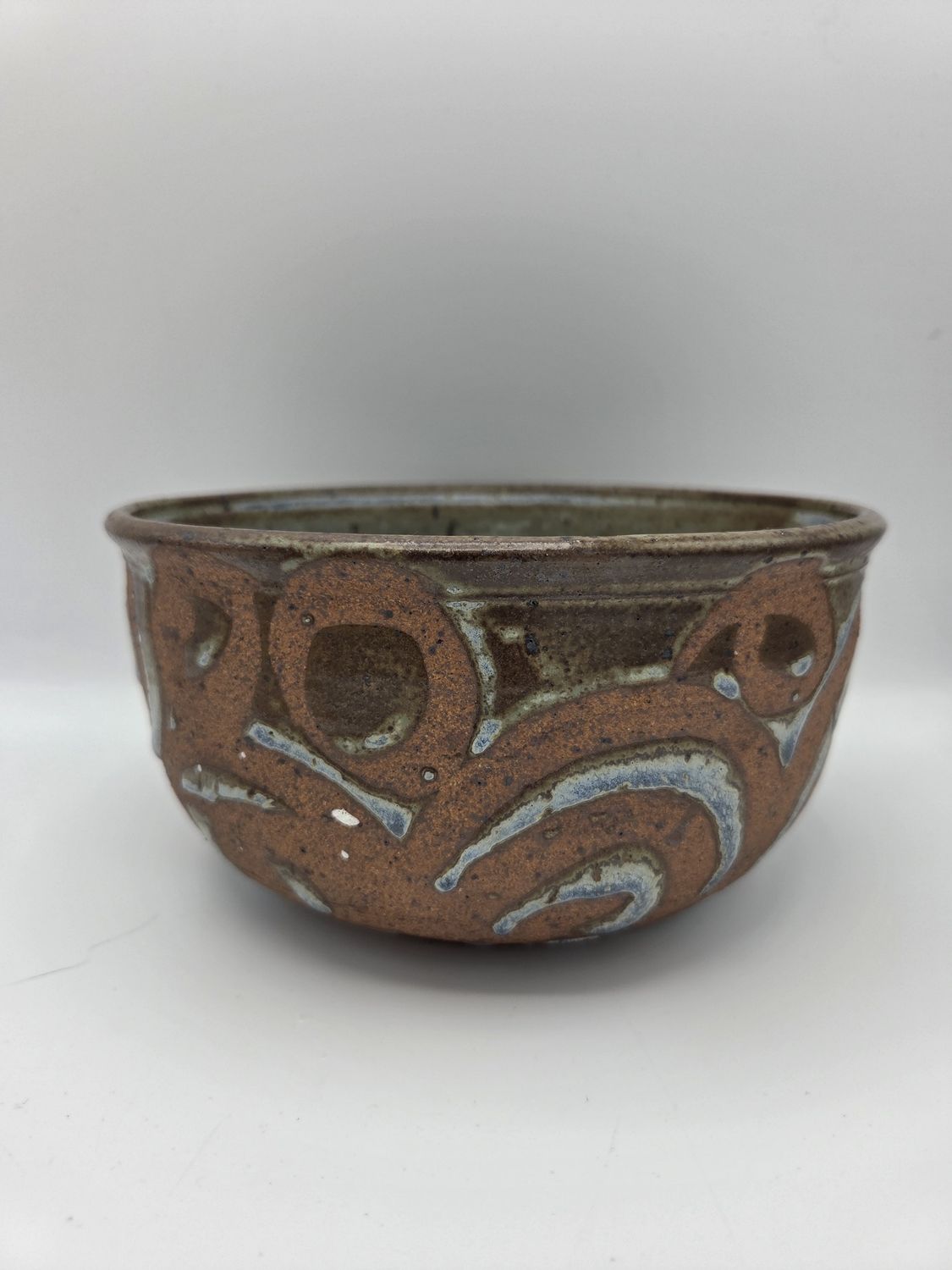 Abstract Brown Blue Drip Ceramic Bowl