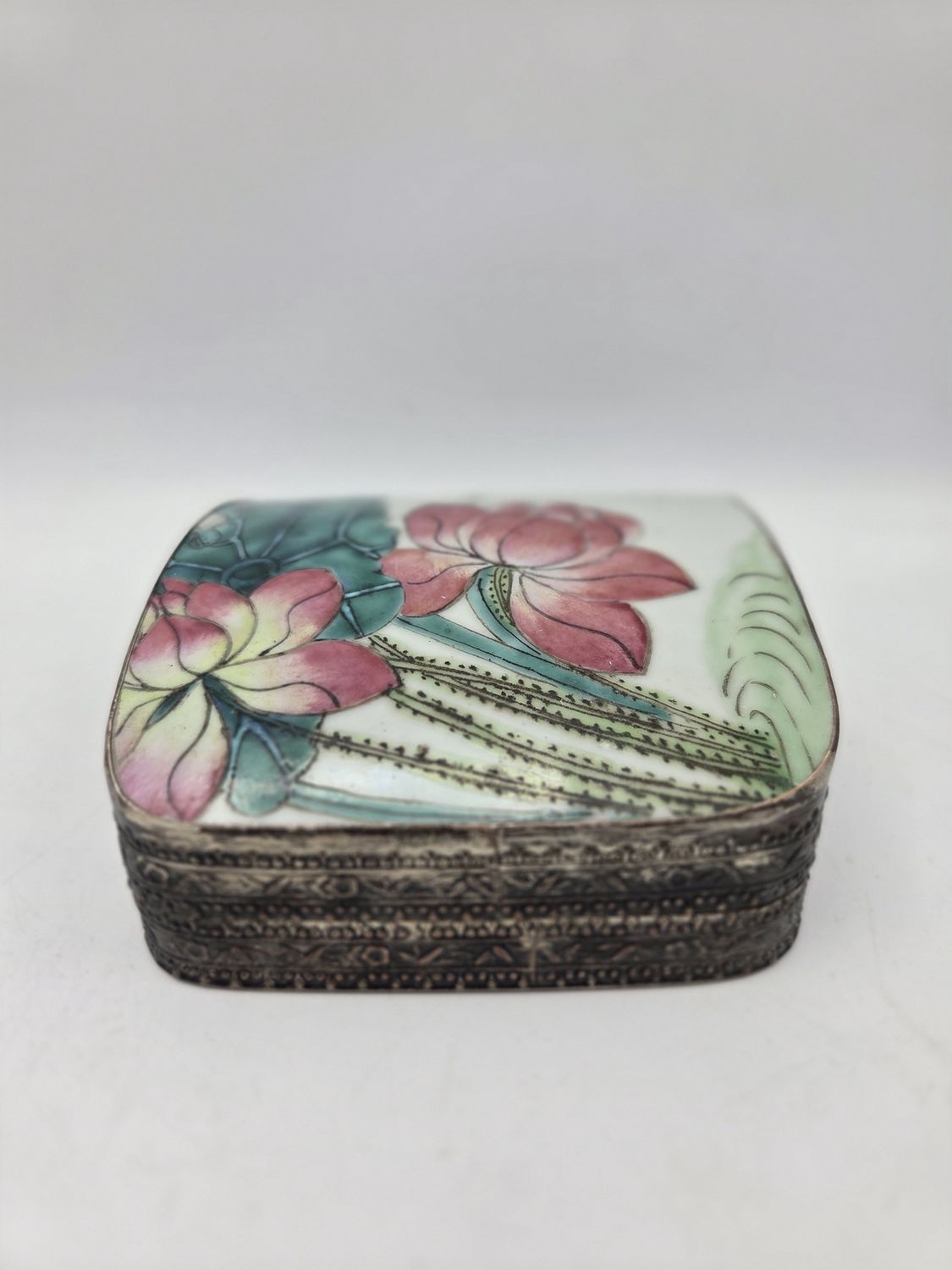 Vintage Asian Floral Enamel Trinket Box