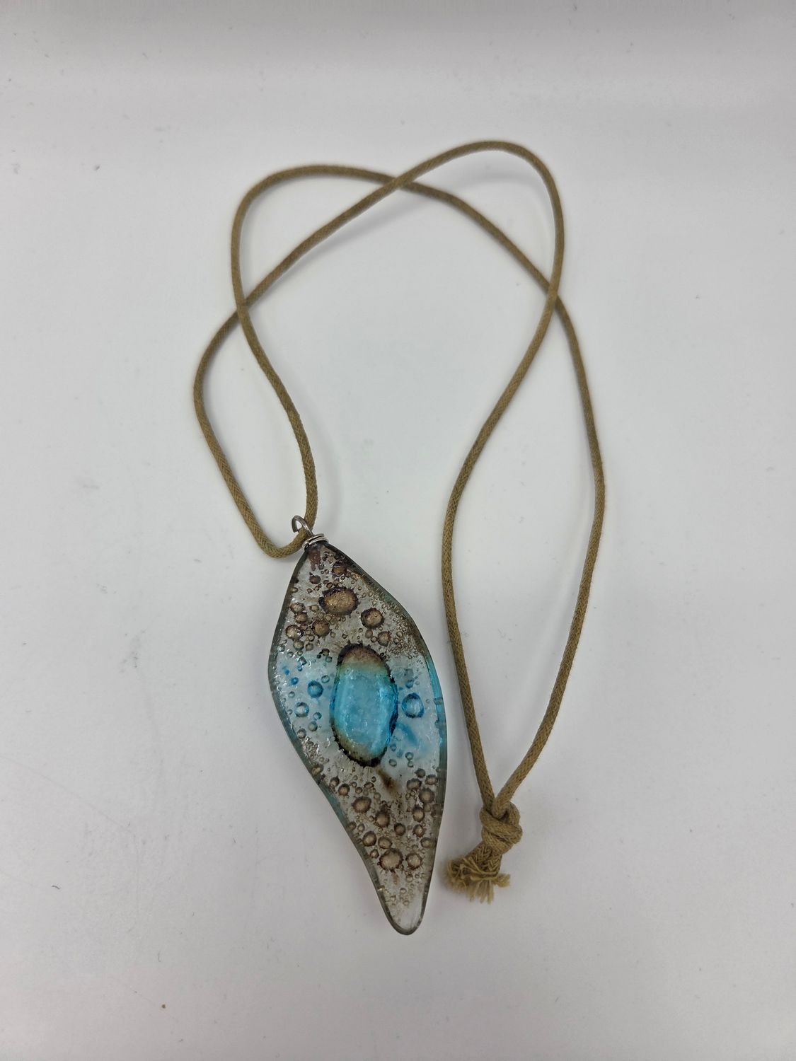 Blue &amp; Amber Bubble Teardrop Pendant Necklace