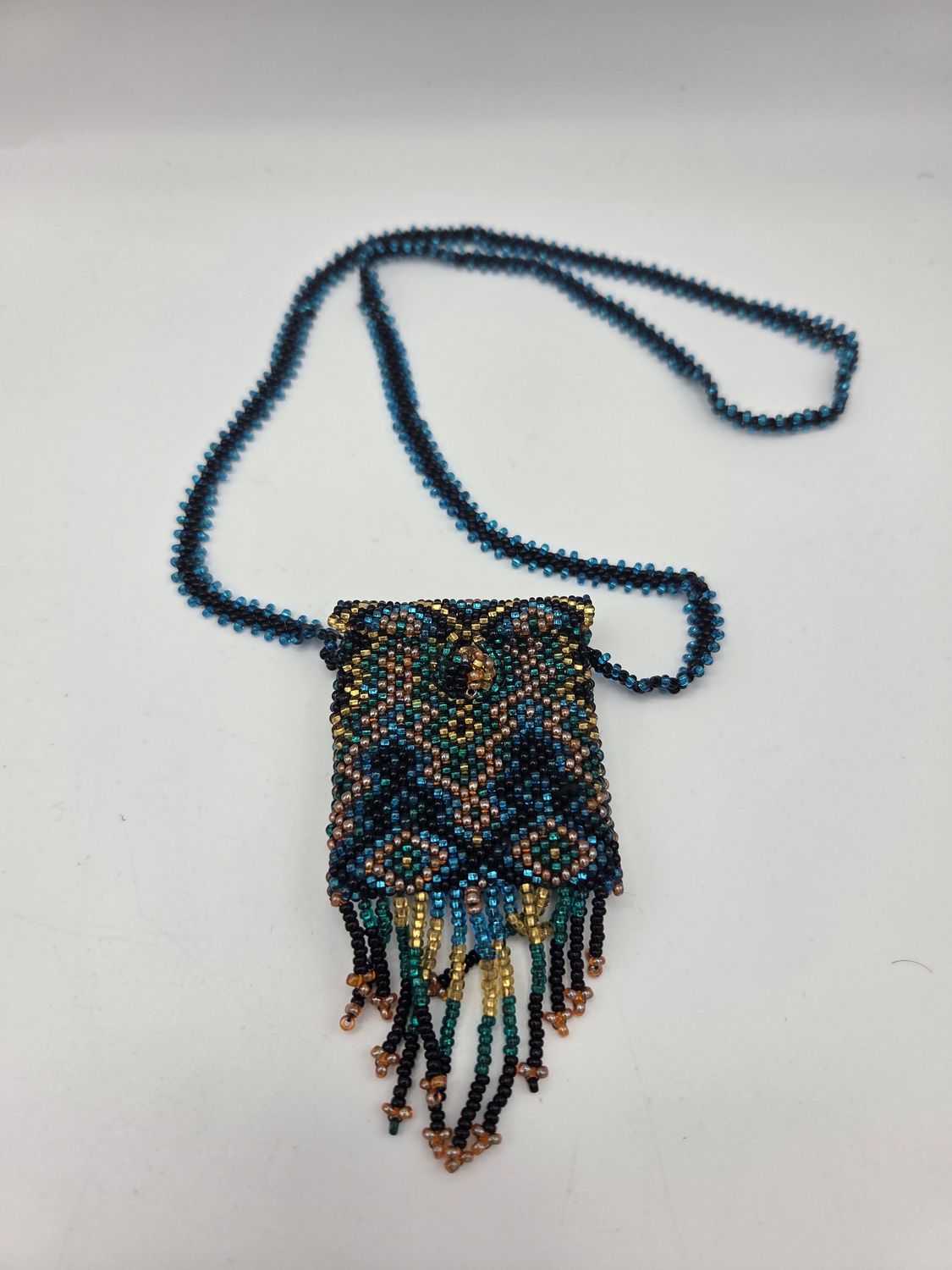 Beadwork Necklace Pouch with Fringe