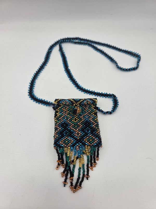 Beadwork Necklace Pouch with Fringe