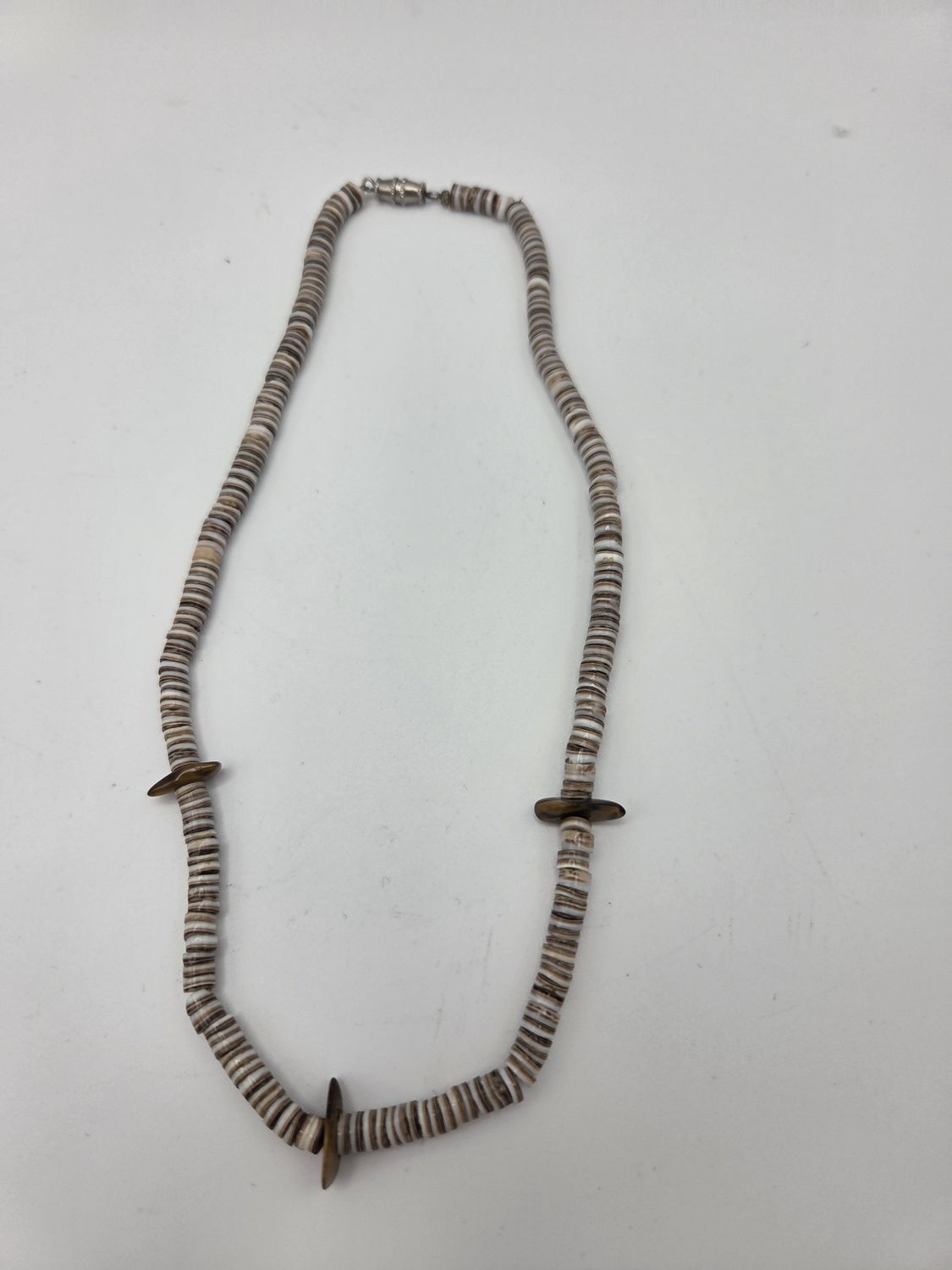 Tiger’s Eye Accent Shell Heishi Bead Necklace