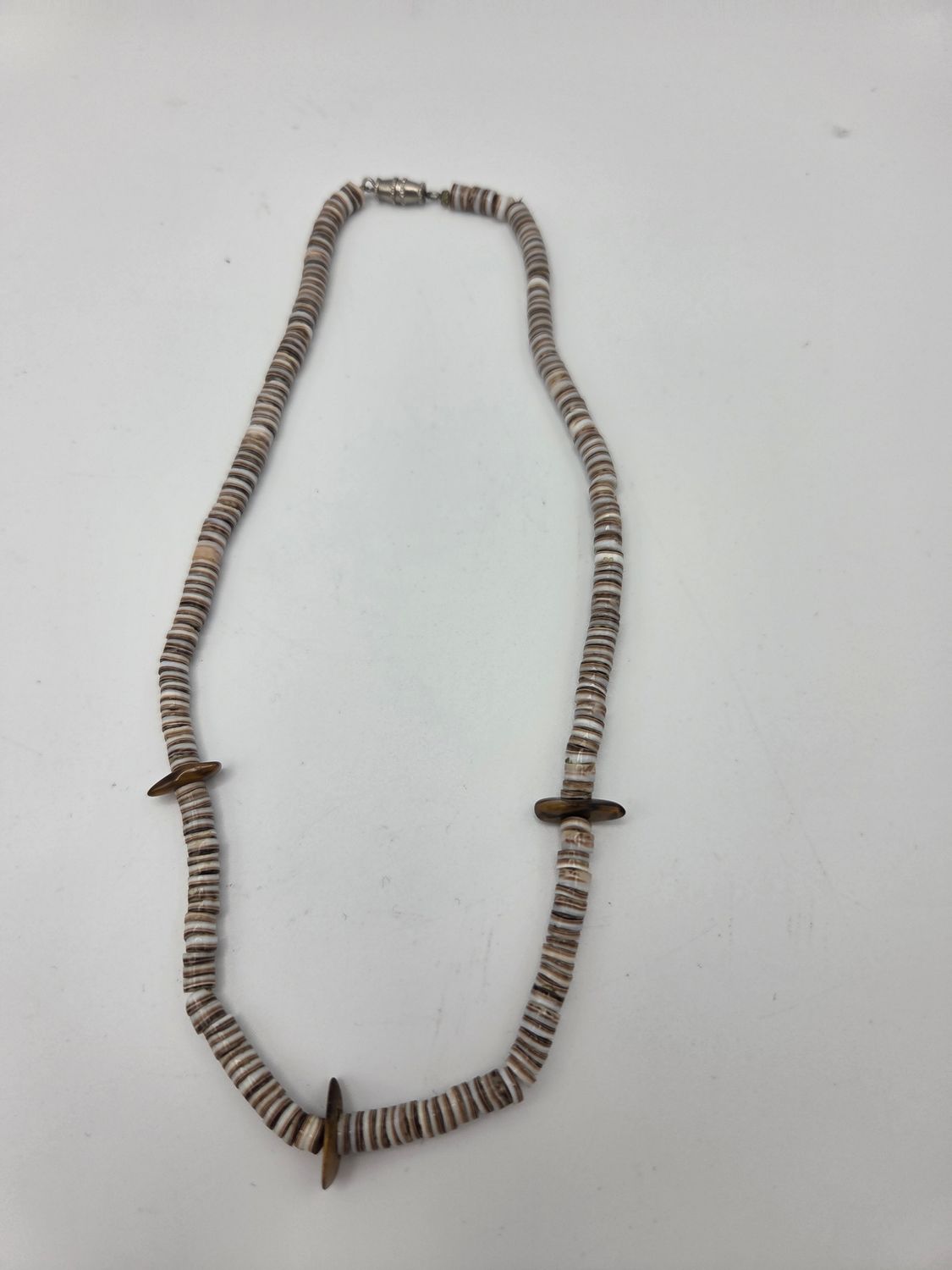 Tiger’s Eye Accent Shell Heishi Bead Necklace