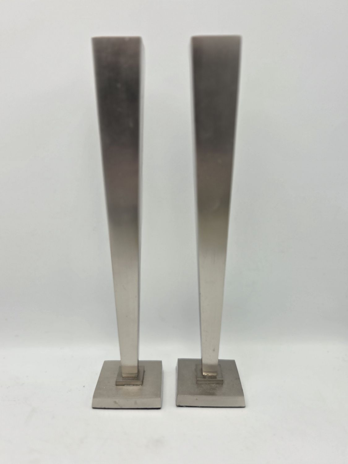 Pair Square Brushed Metal Candle Holders