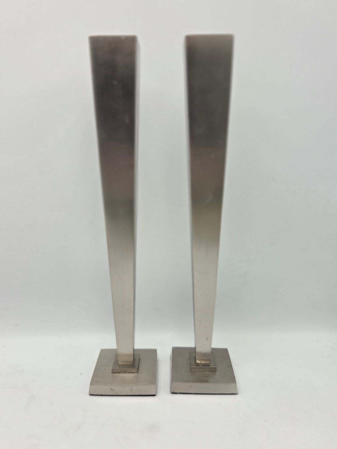 Pair Square Brushed Metal Candle Holders