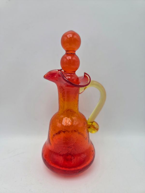 Vintage Amberina Crackle Glass Cruet