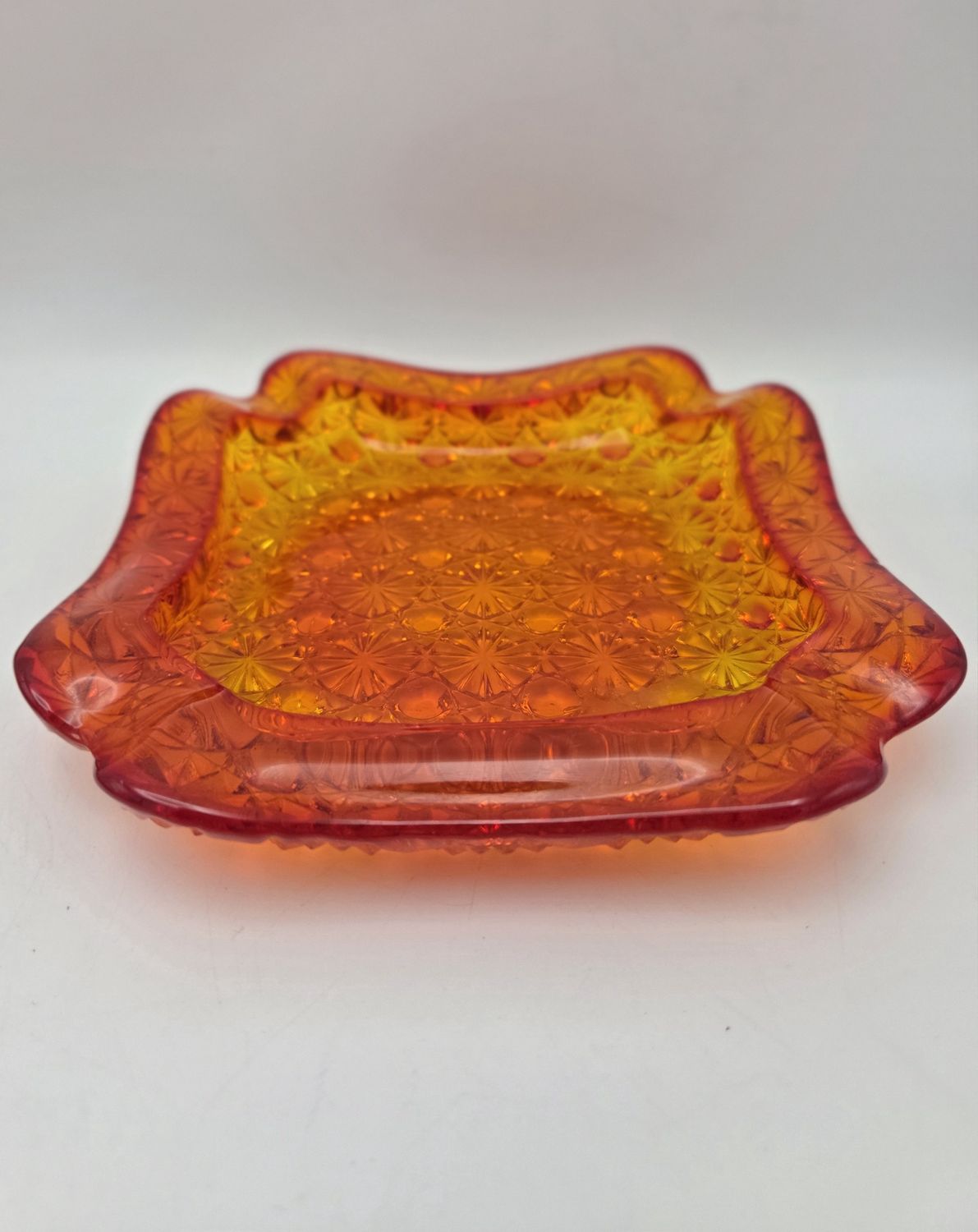 Vintage Amberina Glass Square Ashtray