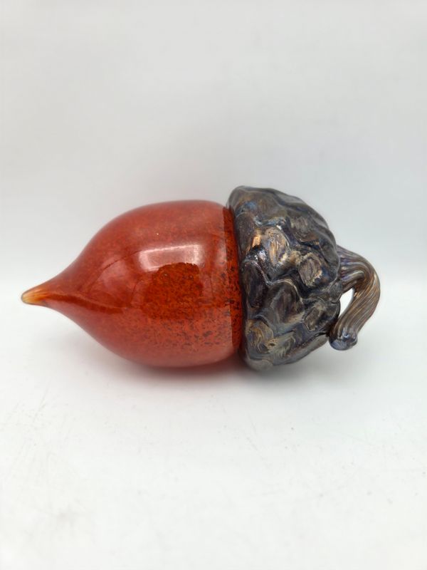 Signed Iridescent Art Glass Acorn Sculpture