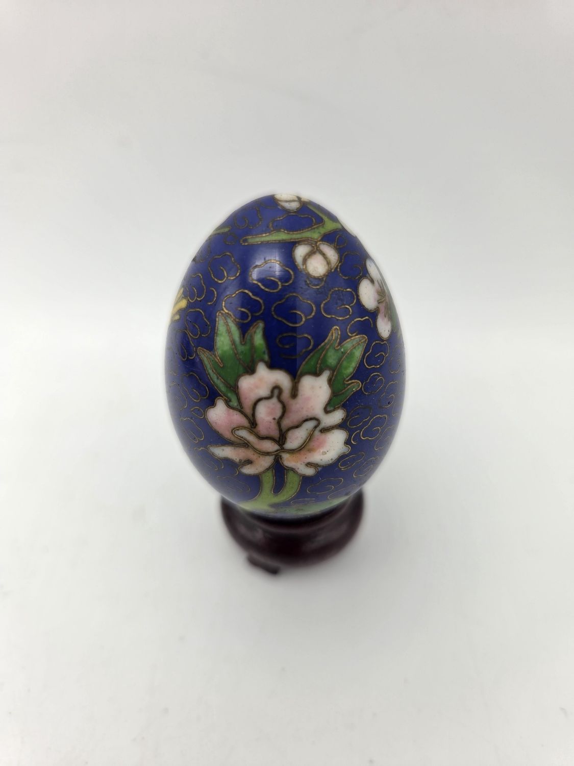 Vintage Blue Floral &amp; Bird Cloisonne Egg