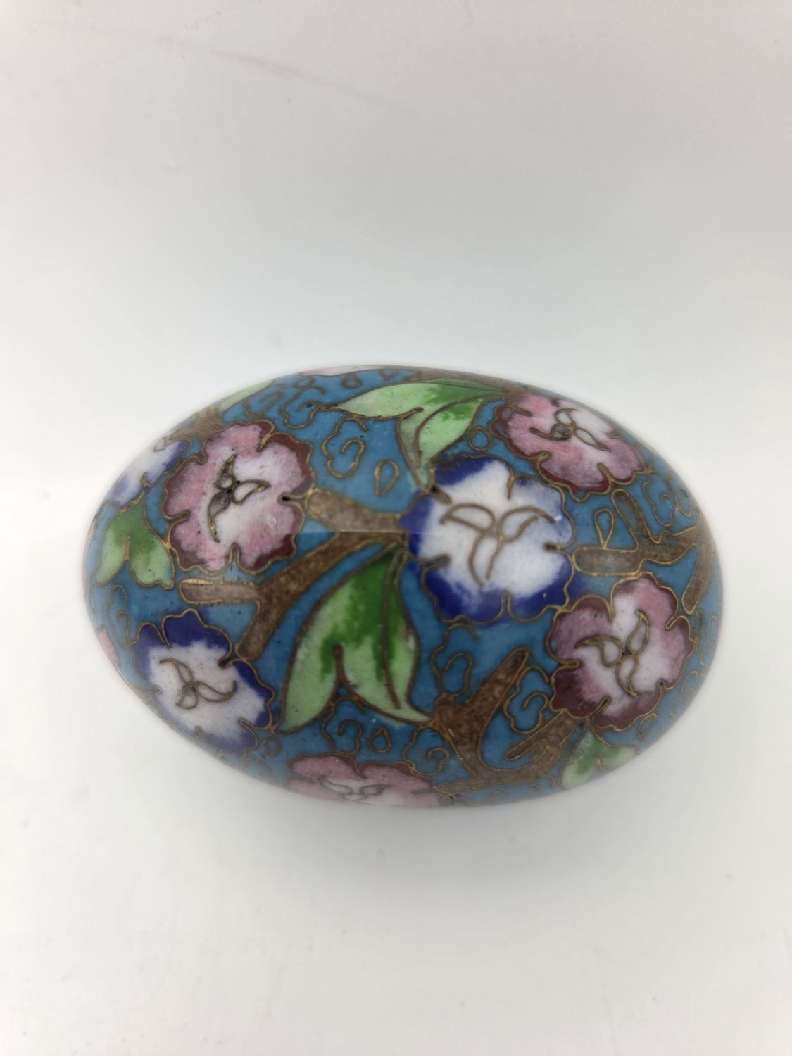 Blue Floral Enamel Mini Cloisonne Egg