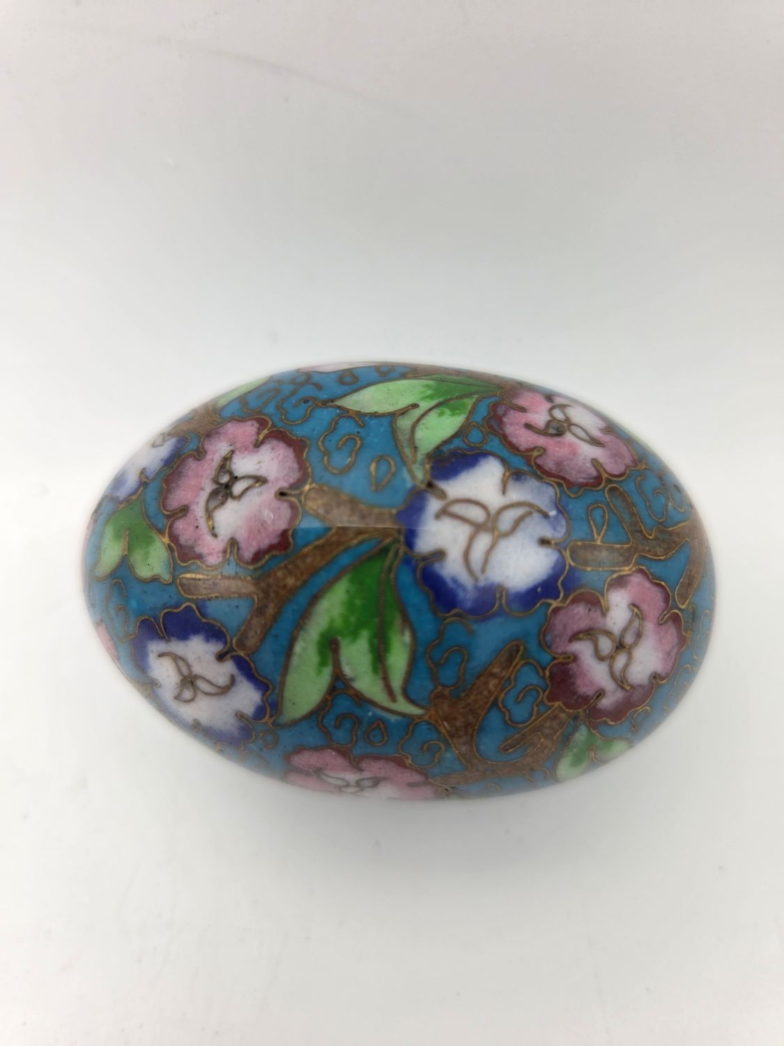 Blue Floral Enamel Mini Cloisonne Egg