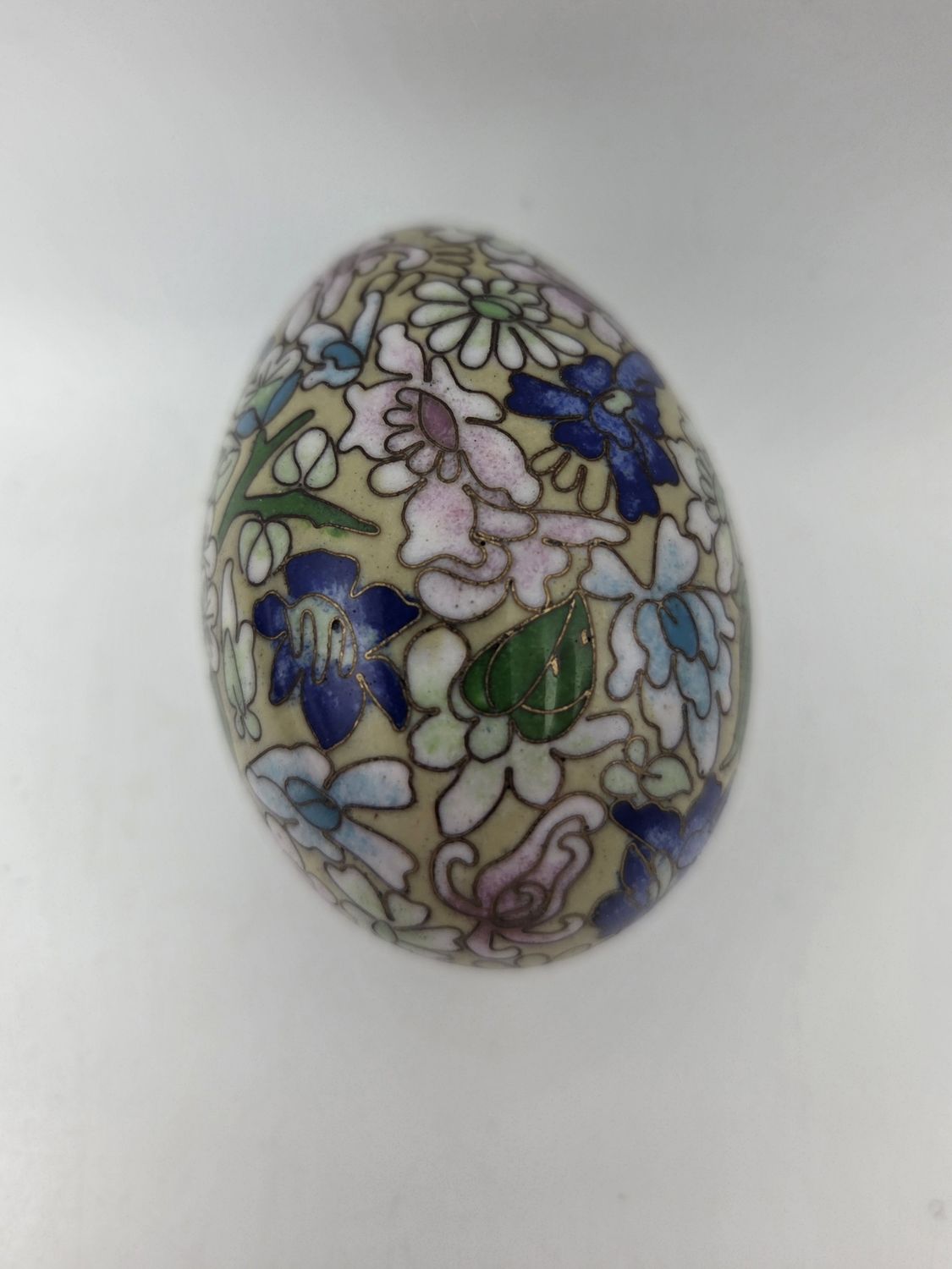 Cream Floral Enamel Mini Cloisonne Egg