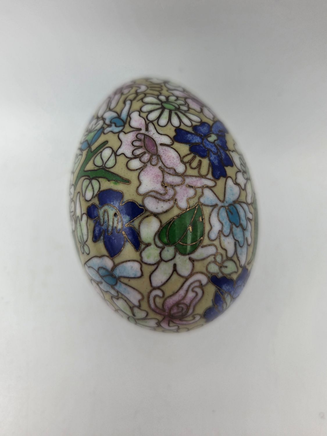 Cream Floral Enamel Mini Cloisonne Egg