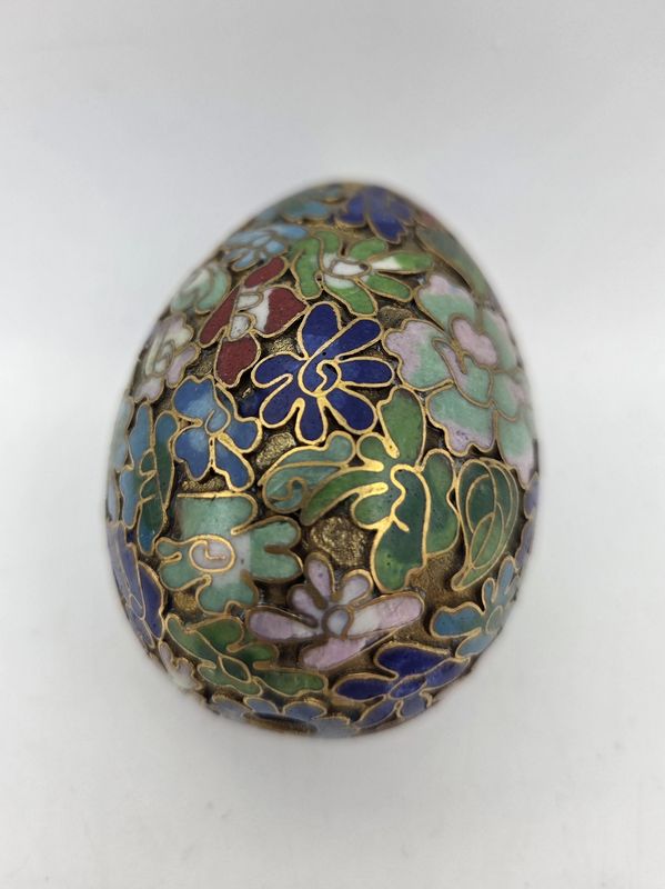 Blue Green Floral Enamel Cloisonne Egg