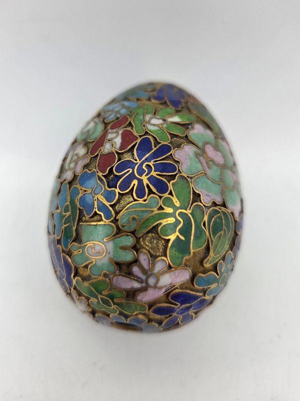 Blue Green Floral Enamel Cloisonne Egg