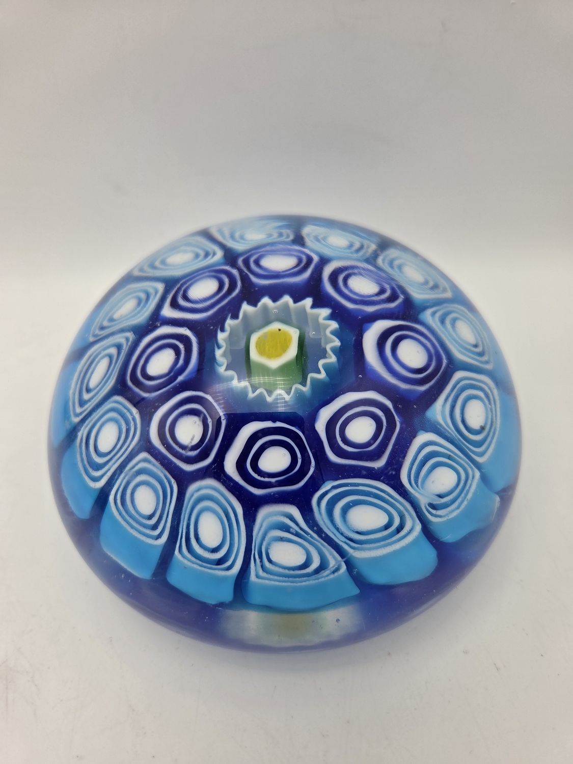 Blue Millefiori Art Glass Paperweight