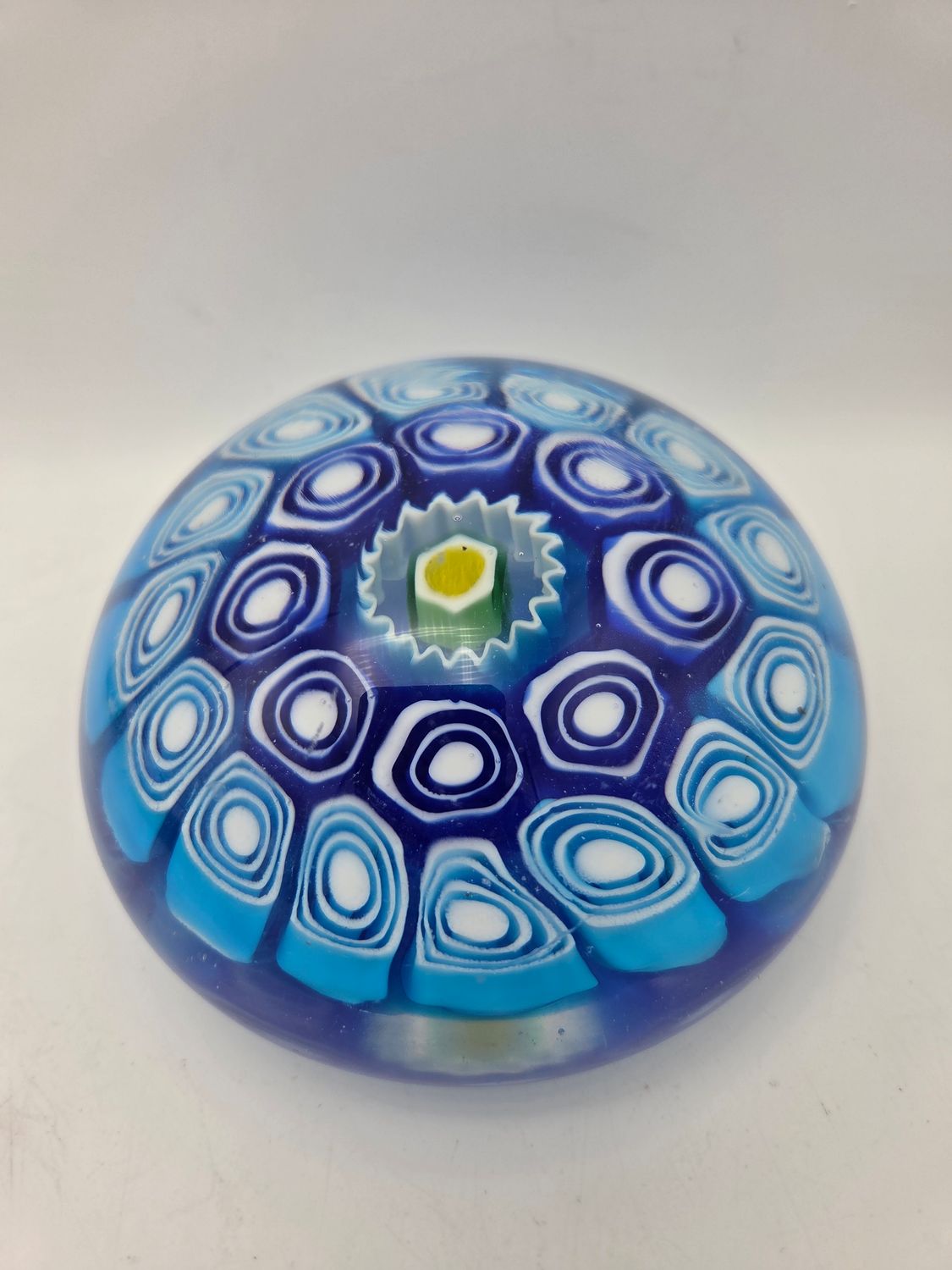 Blue Millefiori Art Glass Paperweight