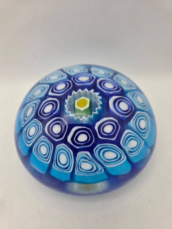 Blue Millefiori Art Glass Paperweight