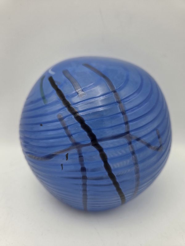 Ribbed Abstract Blue Handblown Glass Orb