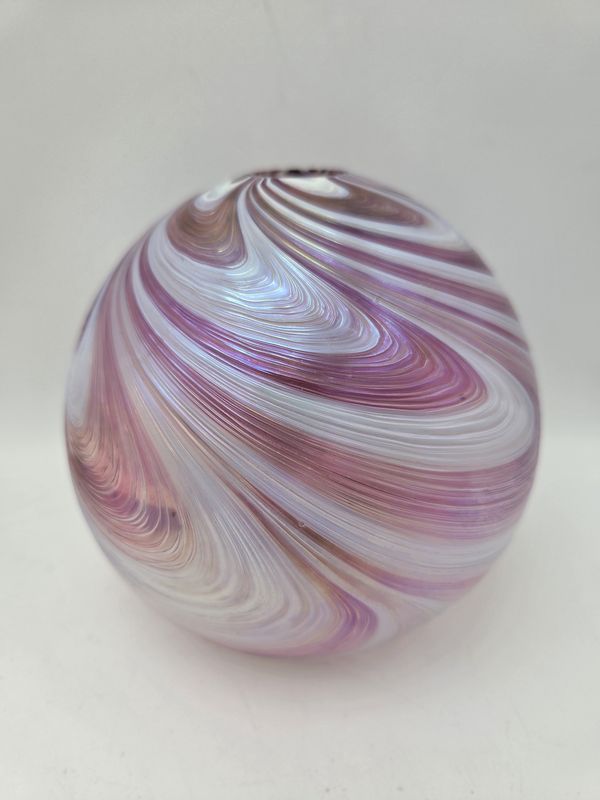 Iridescent Pink &amp; White Swirl Glass Orb