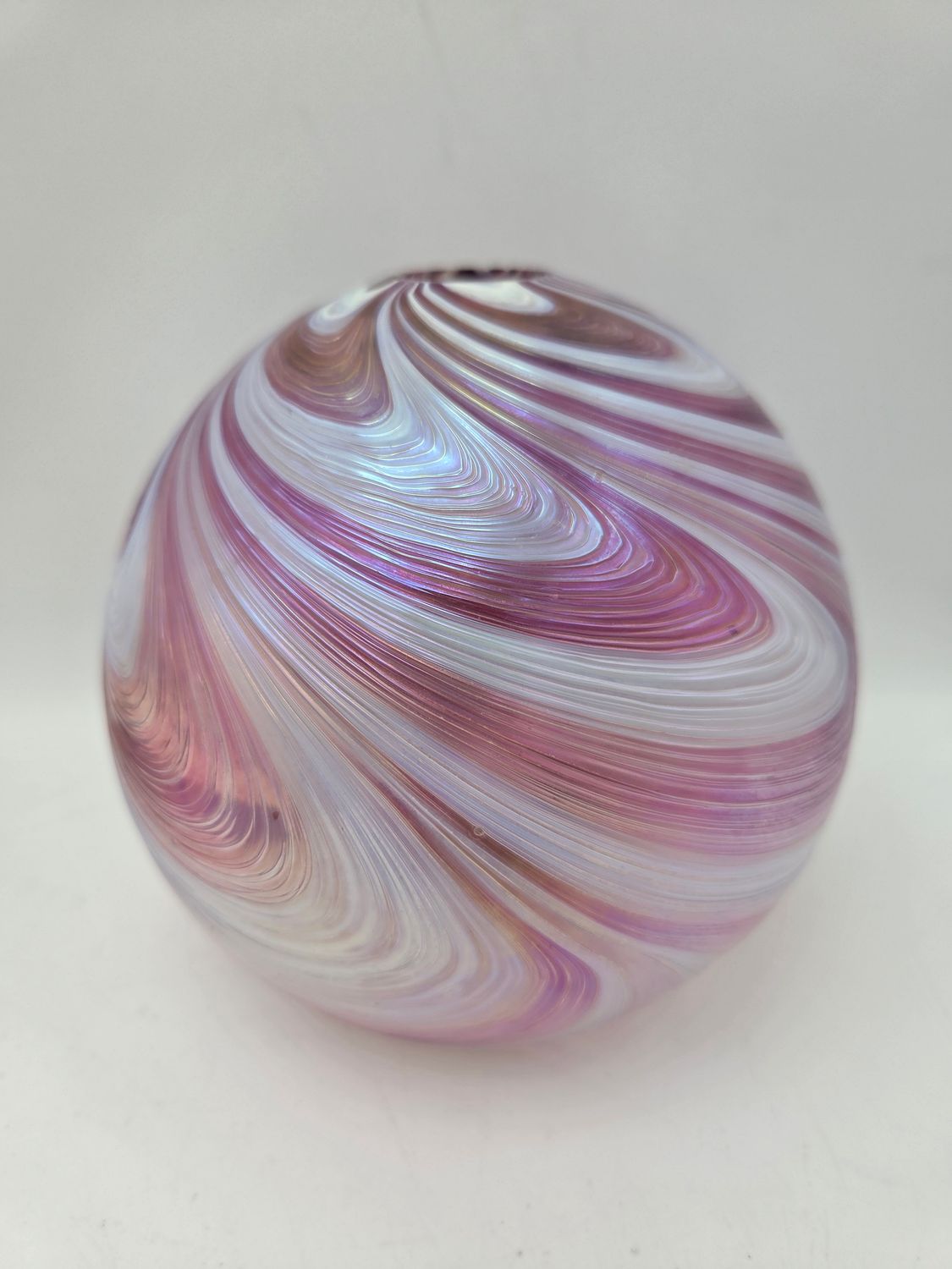 Iridescent Pink &amp; White Swirl Glass Orb