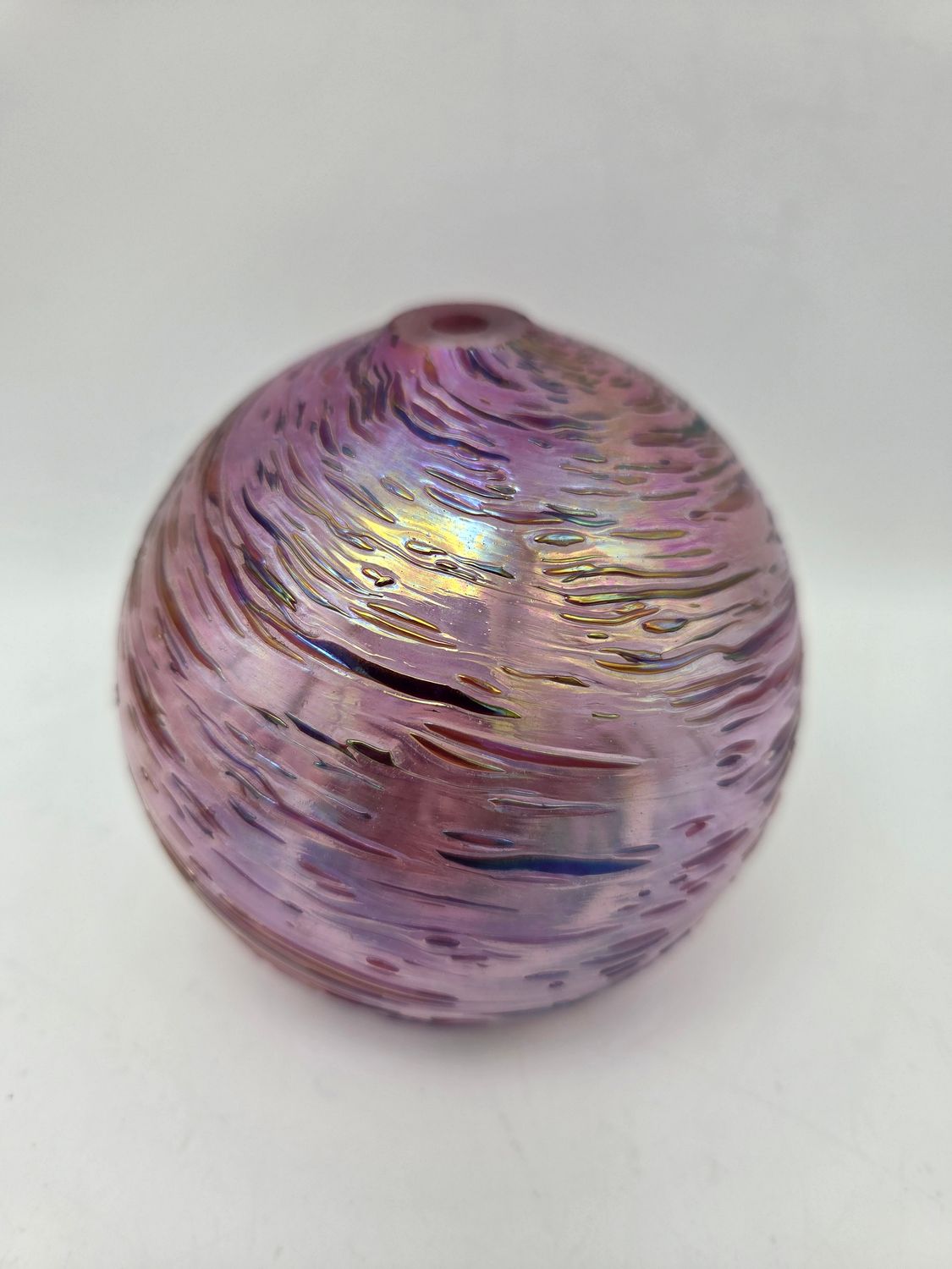 Pink Swirl Iridescent Glass Orb