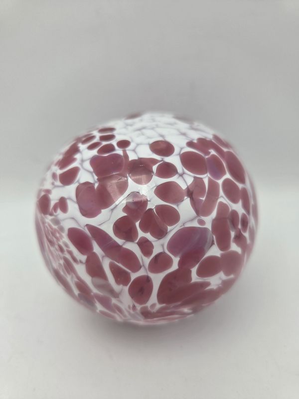 Pink &amp; White Spatter Small Blown Glass Orb