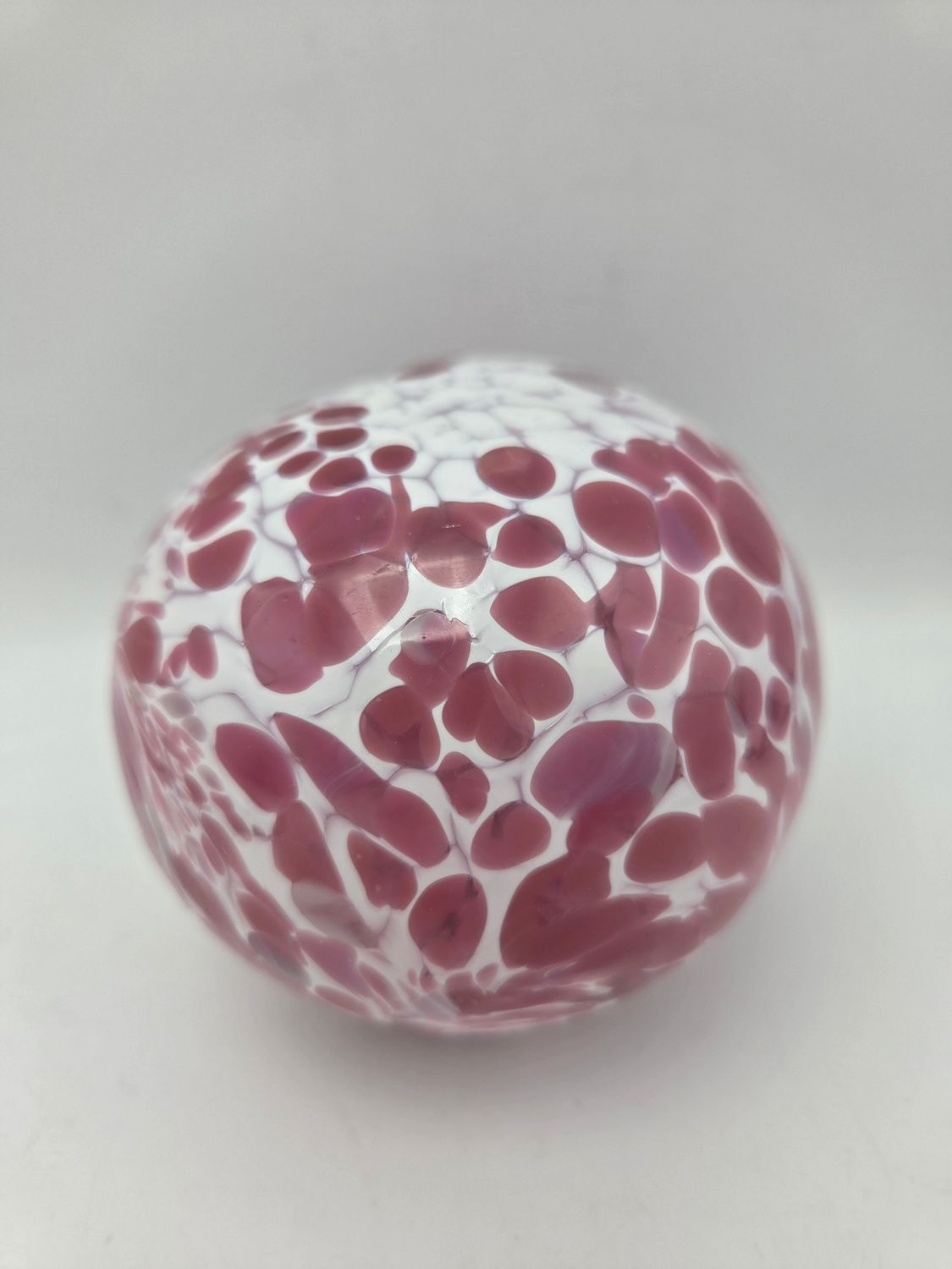 Pink &amp; White Spatter Small Blown Glass Orb