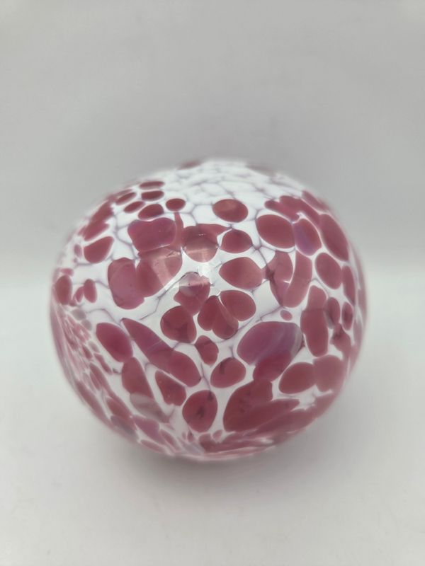 Pink &amp; White Spatter Small Blown Glass Orb