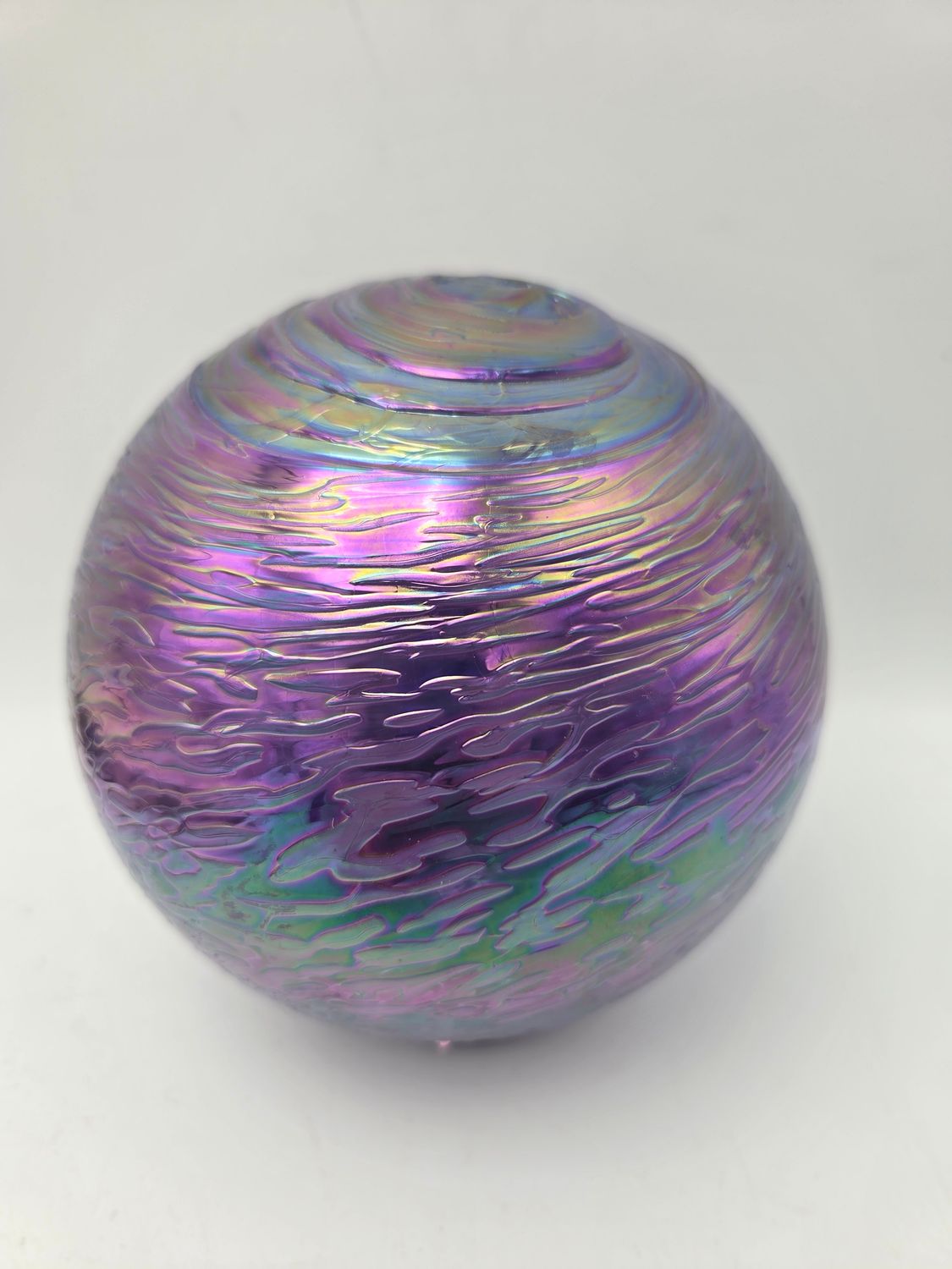 Textured Swirl Purple Iridescent Glass Orb