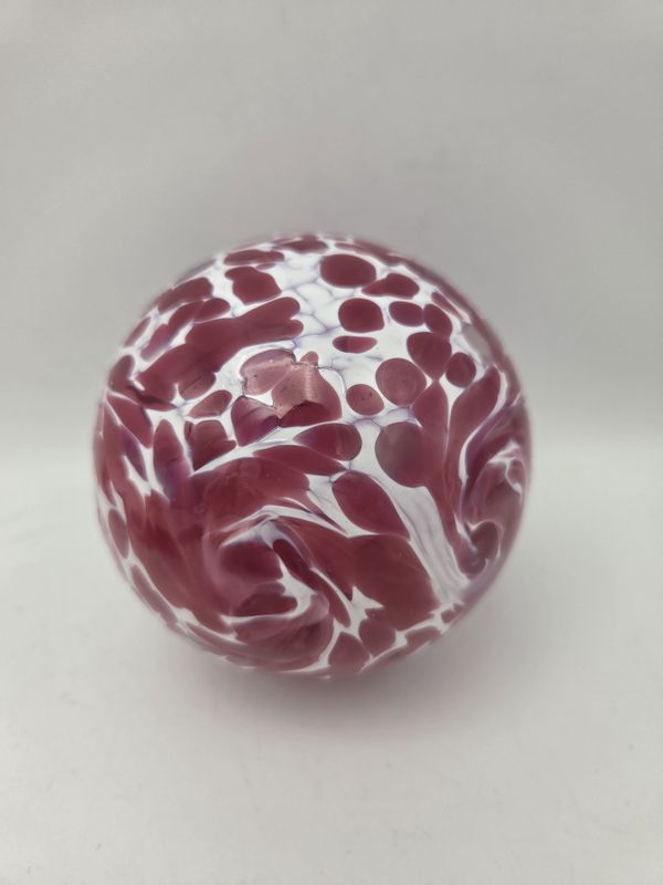 Pink &amp; White Spatter Studio Art Glass Orb